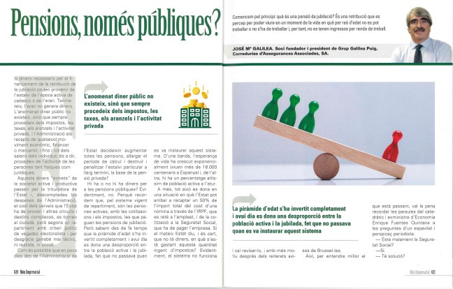 Aparición de Josep Maria Galilea en la revista Món Empresarial nº184 - 2023 - ¿Pensiones, solo públicas? 4