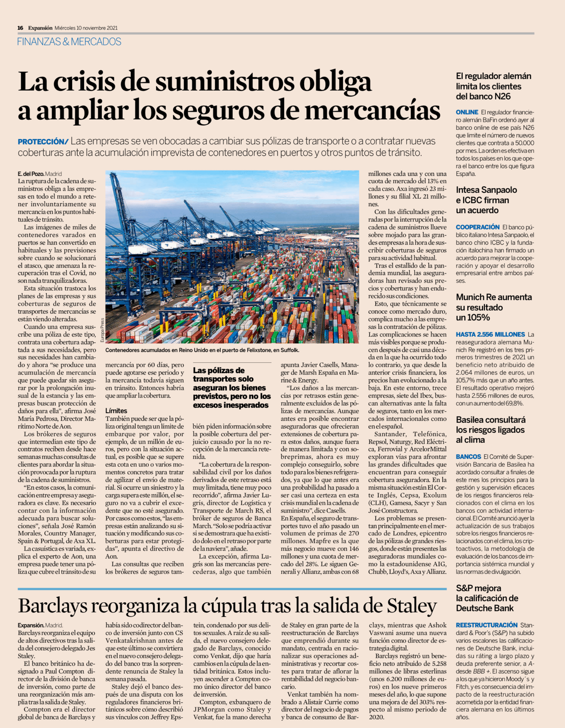 La crisis de suministros obliga a ampliar los seguros de mercancías 1