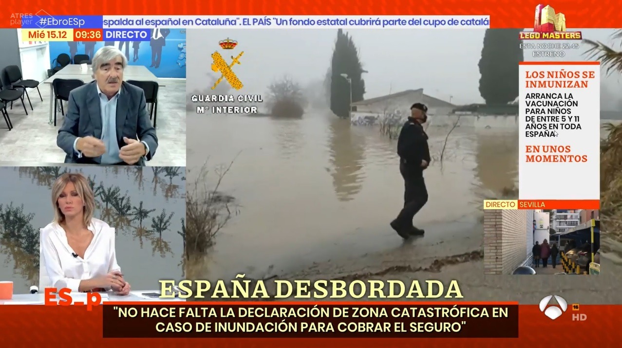 Aparición de Josep Maria Galilea en Espejo Público de A3. 15 diciembre 2021- Inundaciones por el desbordamiento del rio Ebro 6