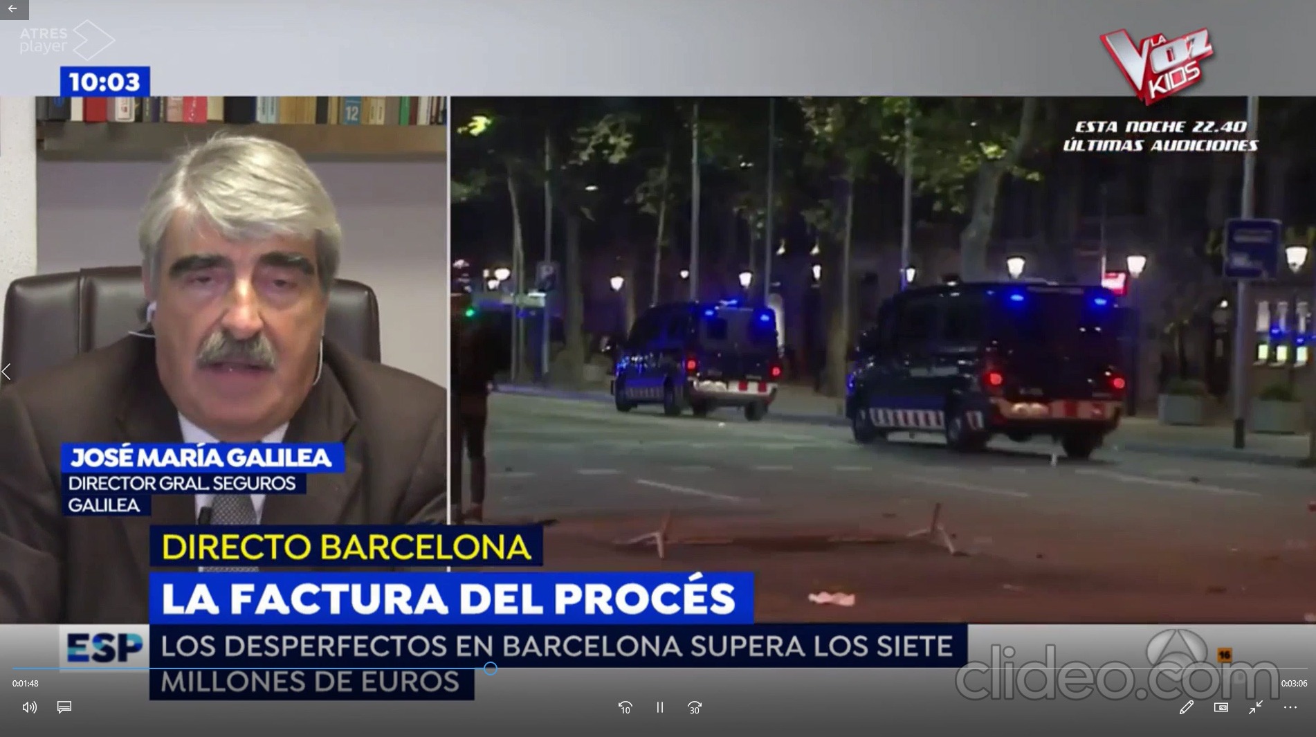 Aparición Josep María Galilea Espejo Público (A3)- 22/10/2019 - Desperfectos en mobiliario urbano de Barcelona “Quien tenga seguro no debe preocuparse por nada, el consorcio cubrirá los siniestros" 7