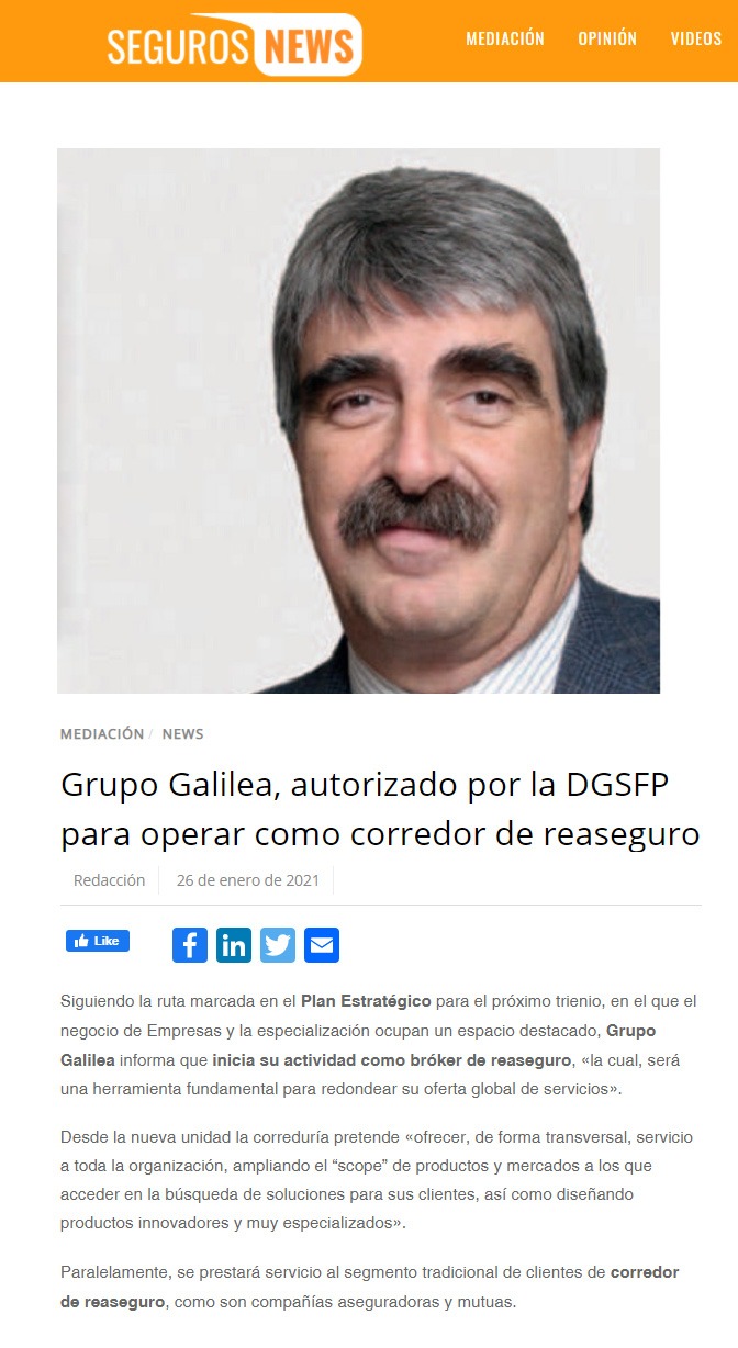 Publicación SEGUROSNEWS Autorización reaseguros. 26 enero 2021 1 Publicación SEGUROSNEWS Autorización reaseguros. 26 enero 2021 1