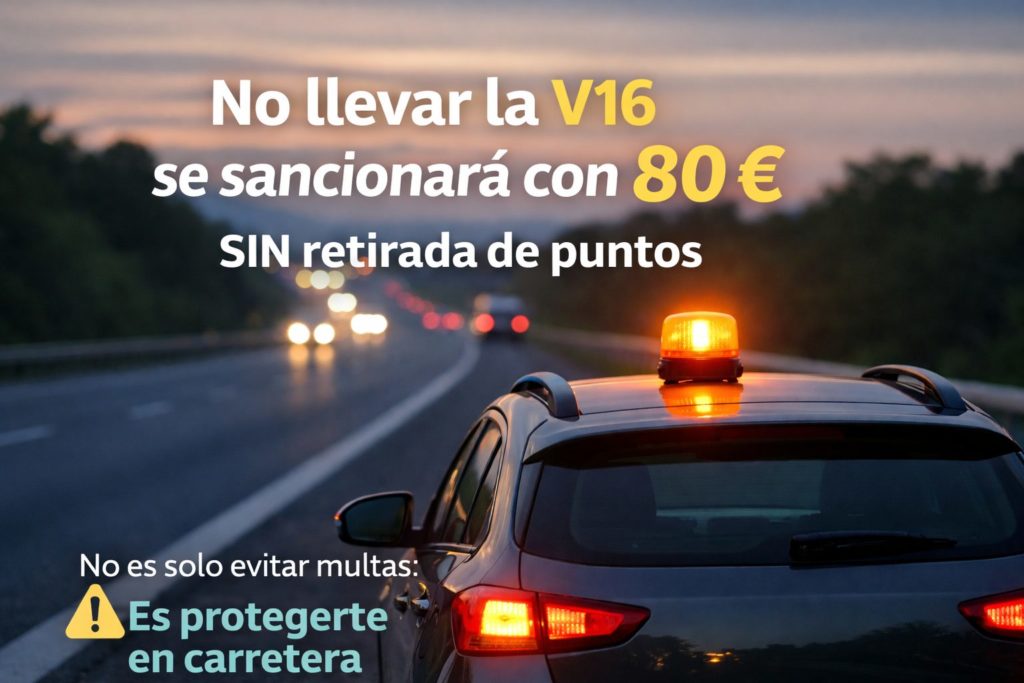 No llevar la V16 se sancionará con 80 € de multa, sin pérdida de puntos 1