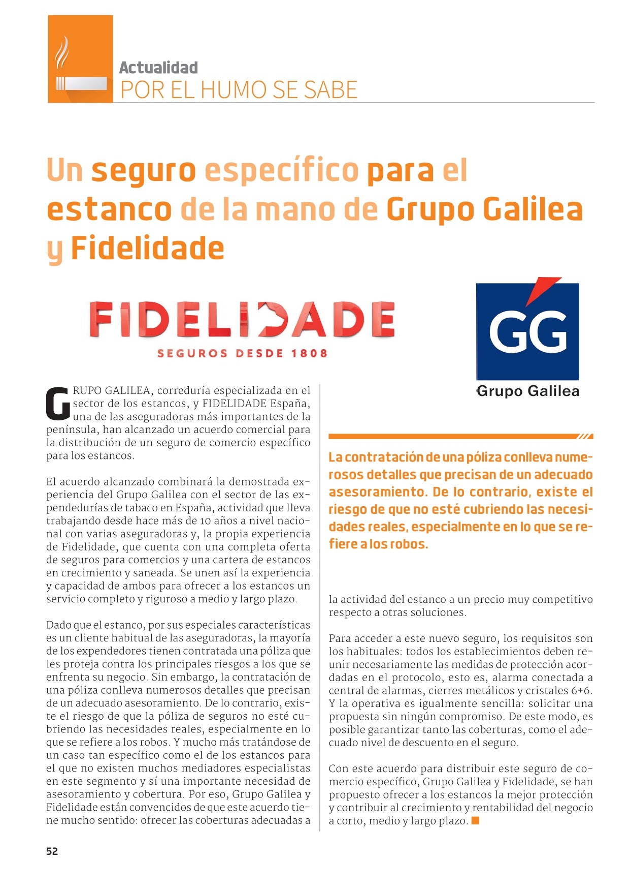 Publicación Mundo Estancos El seguro específico para el estanco de la mano de Grupo Galilea y Fidelidade. Diciembre 2021 2